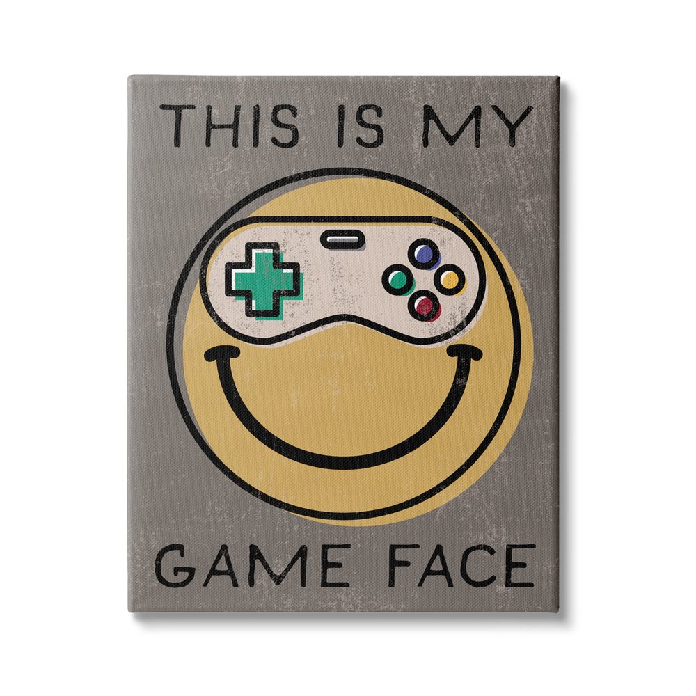 Stupell Industries My Game Face Phrase Yellow Smiley Retro Controller