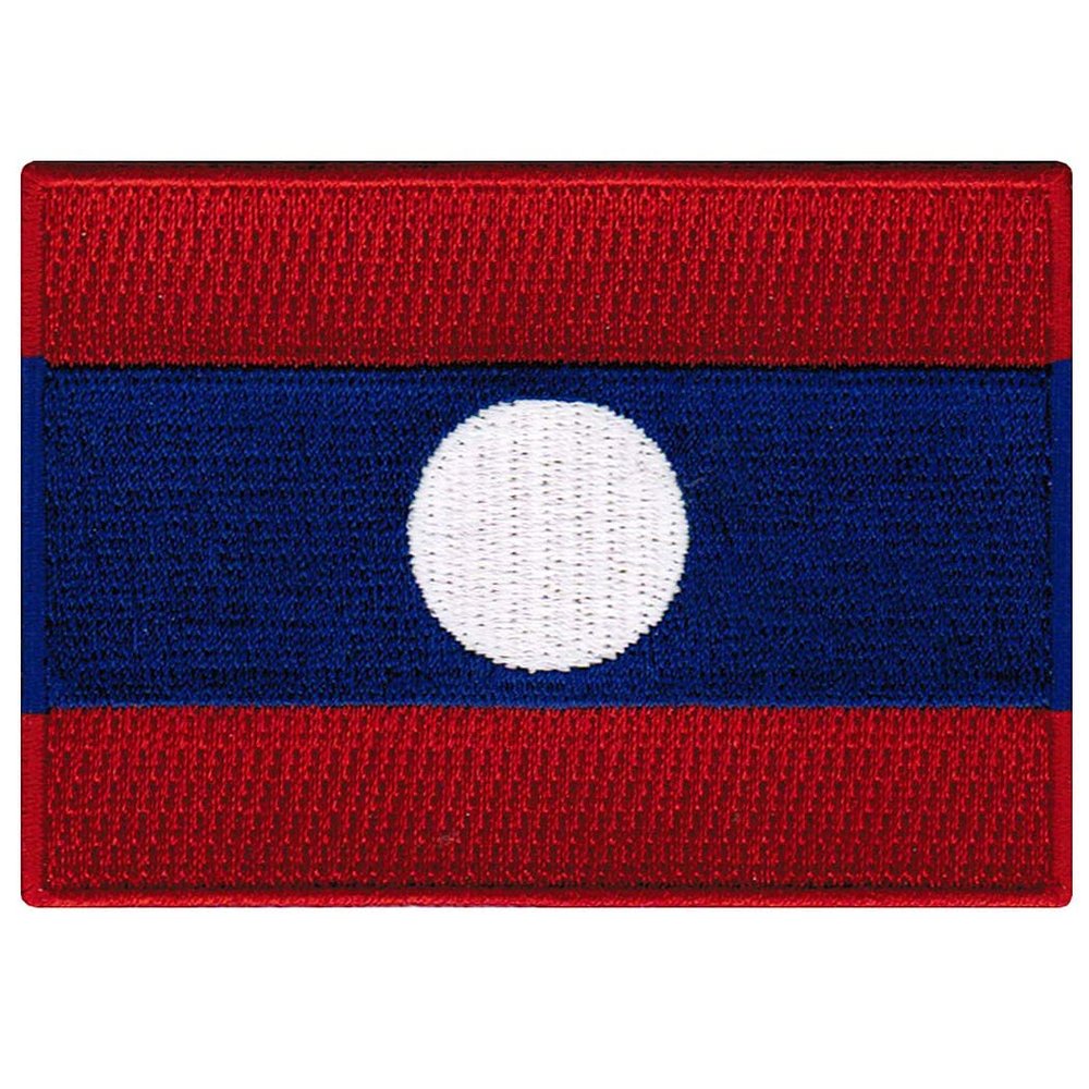 Cypress Collectibles - Laos Flag Patch - Premium Embroidered Appliqu - Asian Country Velcro-Brand Fasteners Patches - Dimensions: 3.5" x 2.5"