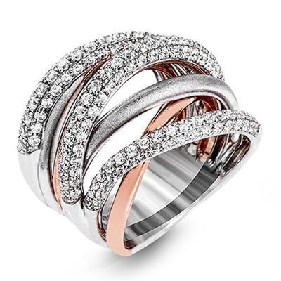 Creative 18K White/Rose Gold Two Tone Shining Half Full Daimond Promise Rings CZ Diamond Ring Criss Cross Ring CZ Pave Crossover Fashion Band Multi Row Engagement Wedding Ring Set for Women HM310 (7)