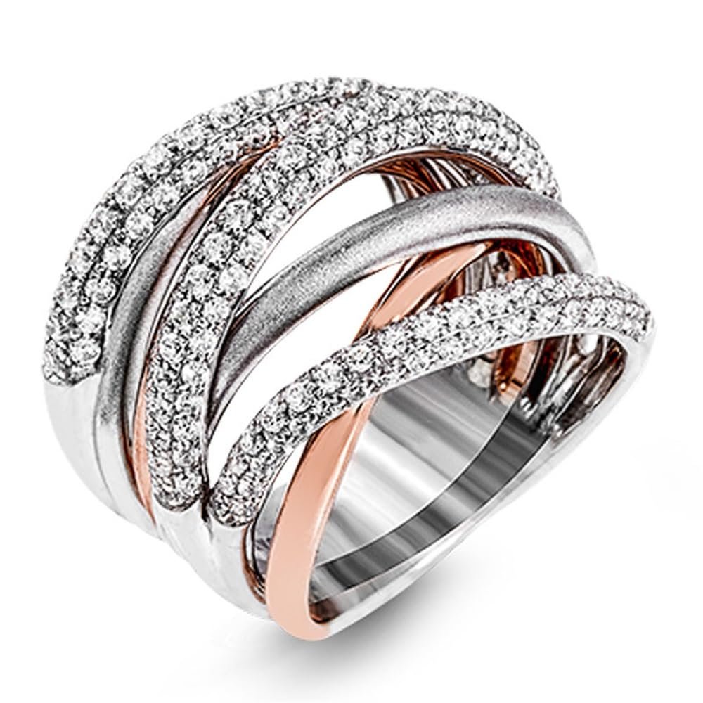 Creative 18K White/Rose Gold Two Tone Shining Half Full Daimond Promise Rings CZ Diamond Ring Criss Cross Ring CZ Pave Crossover Fashion Band Multi Row Engagement Wedding Ring Set for Women HM310 (7)