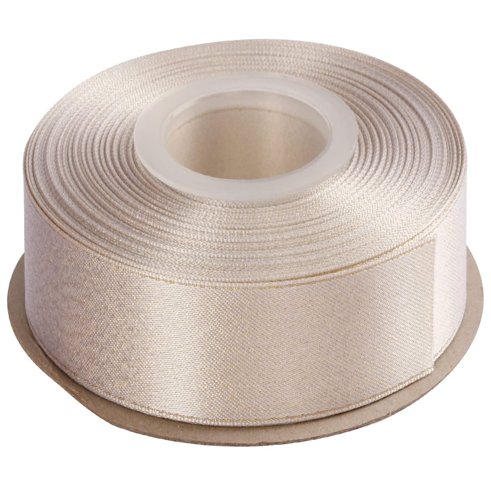 Joycrosso White Double Faced Glitter Ribbon, Luxury Gold Purl Ribbon, 7/8 Inch x 25 Yards, Great for Gift Wrapping Wedding Decoration Floral Arrangement