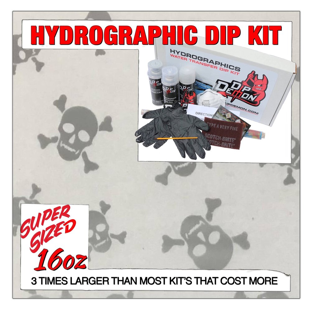 Hydrographic Dip Kit Silver Clear Skulls & Crossbones 16oz dip demon Hydro dip Dipping