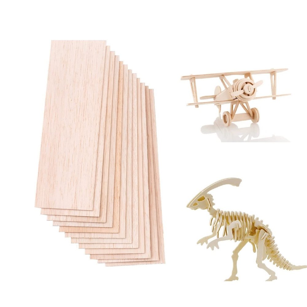iUoczi12 Pack Balsa Wood Sheets 1/16 x 4 x 12 Inch Natural Wood Color Unfinished Wood for DIY Crafts Make Models of House Airplane Ship Boat DIY Wooden Plate Model,School Projects 300x100x1.5mm