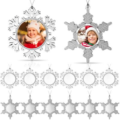Snowflake Sublimation Christmas Ornaments Blanks Bulk, Metal DIY Craft Sublimation Ornament Blanks Christmas Hanging Decor Pendant Heat Press Decor for Xmas Party DIY Home, 2 Styles(12 Pieces)