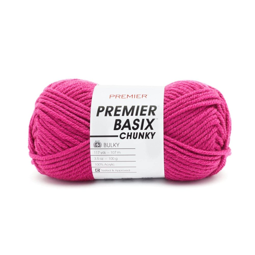 Premier Yarns Basix Chunky Yarn, Perfect for Crafting Quick Projects, Bulky Weight, Acrylic Yarn, Magenta, 3.5 oz, 117 yards