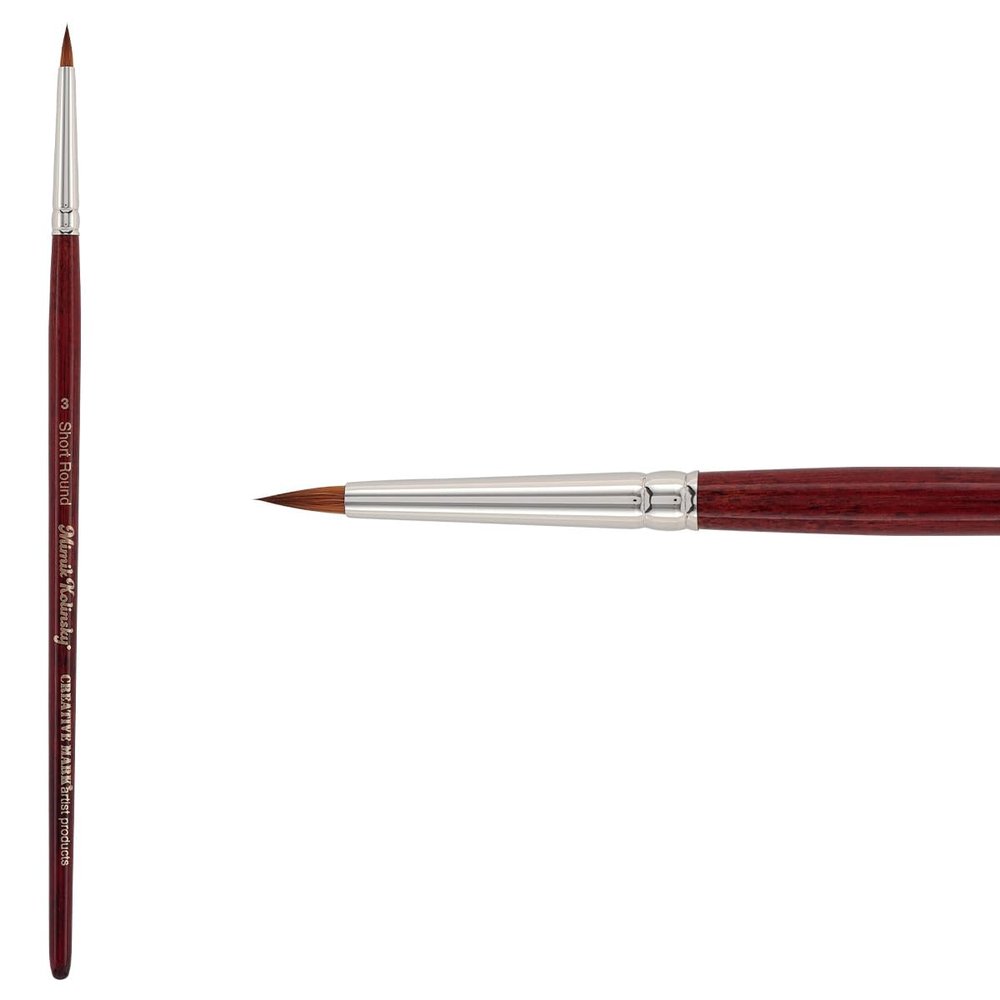 Creative Mark Mimik Kolinsky Watercolor Brush - # 3 Round - Short Handle Synthetic Paint Brush - Handmade in Germany - Synthetic Sable Paint Brushes for Professional Artists - Animal-Friendly