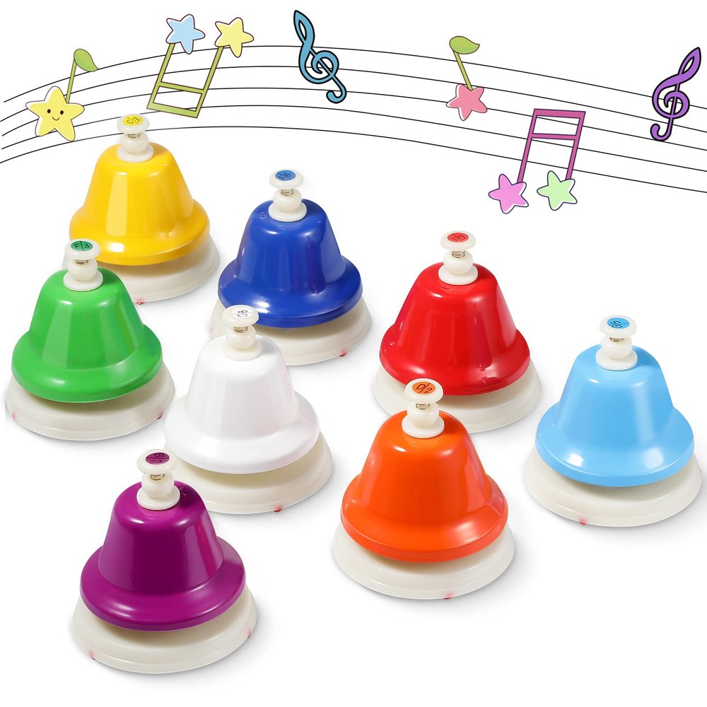 Desk Bells for Kids 8 Notes Rainbow Diatonic Hand Bells Colorful Toddler Musical Learning Toys Birthday Gift for Musical Learning Teaching Percussion Instrument