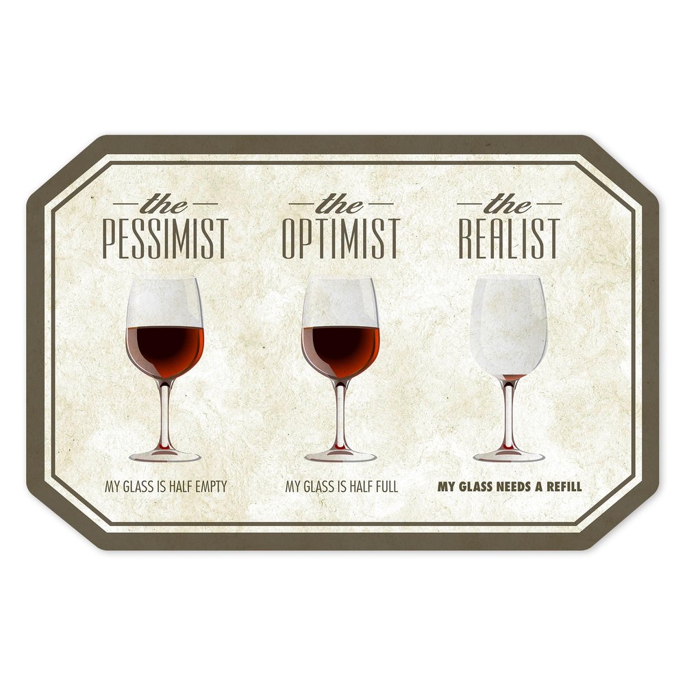 Lantern Press Sticker Wine Glasses Pessimist Optimist Realist Die Cut Vinyl, (Waterproof Decal for Cars, Water Bottles, Laptops, Coolers), Small