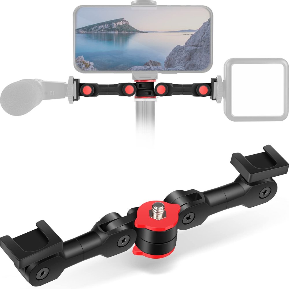 ChromLives Dual Cold Shoe Mount Universal Cold Shoe Adapter with 1/4" Thread Holes Rotatable Camera Shoe Extension Bracket for Microphone,Led Light