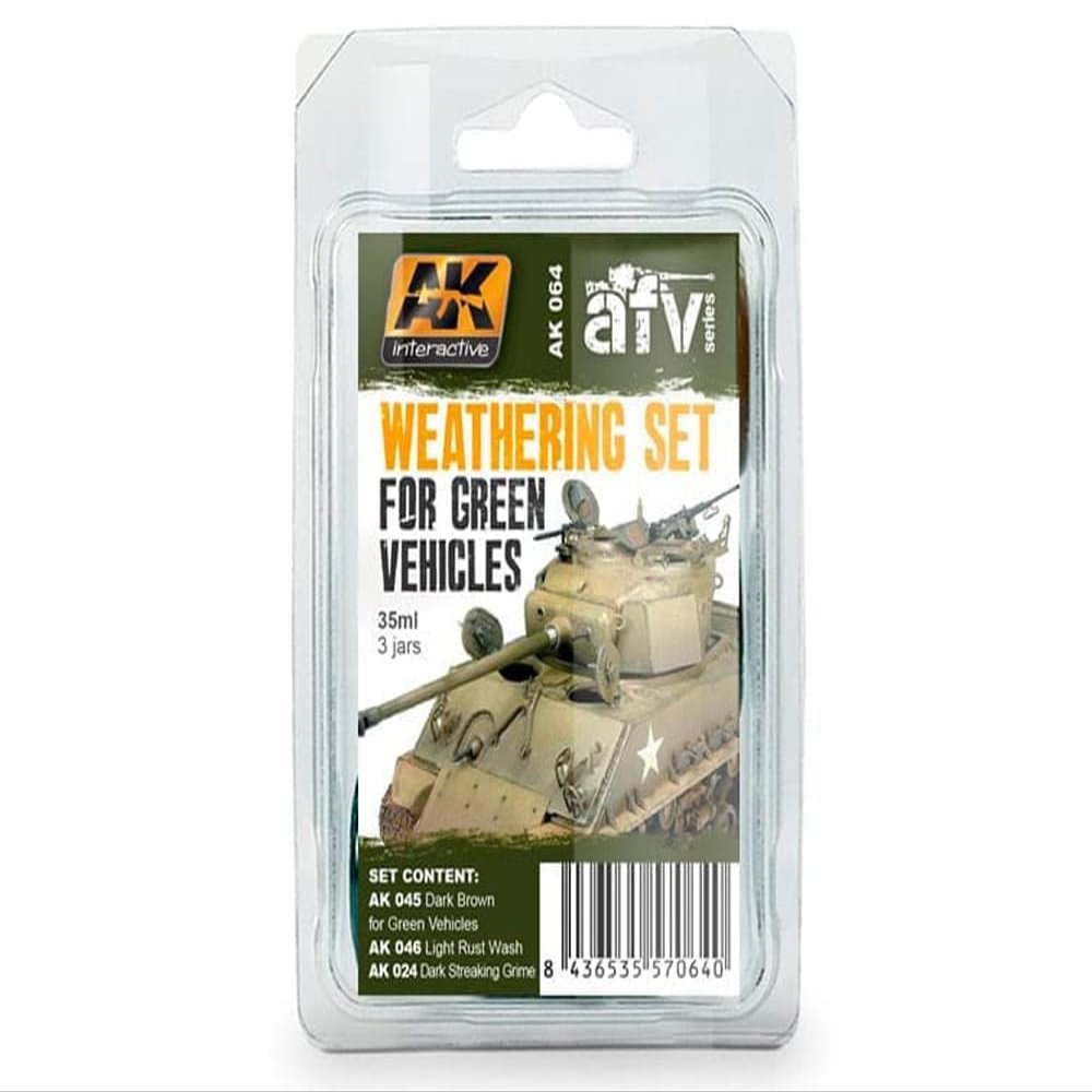 AK Weathering Set AK064 Green Vehicles Weathering (3x35ml)