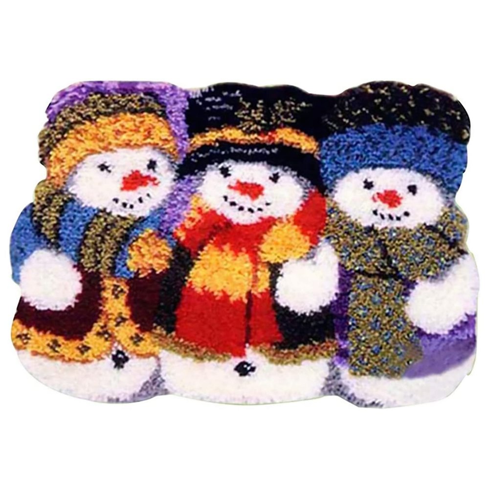 ZFFLYH Christmas Snowman Latch Hook Rug Kits for Adults Kids DIY Crochet Yarn Rugs Hooking Craft Kit with Color Pre-Printed Pattern 20.5X15 Inch