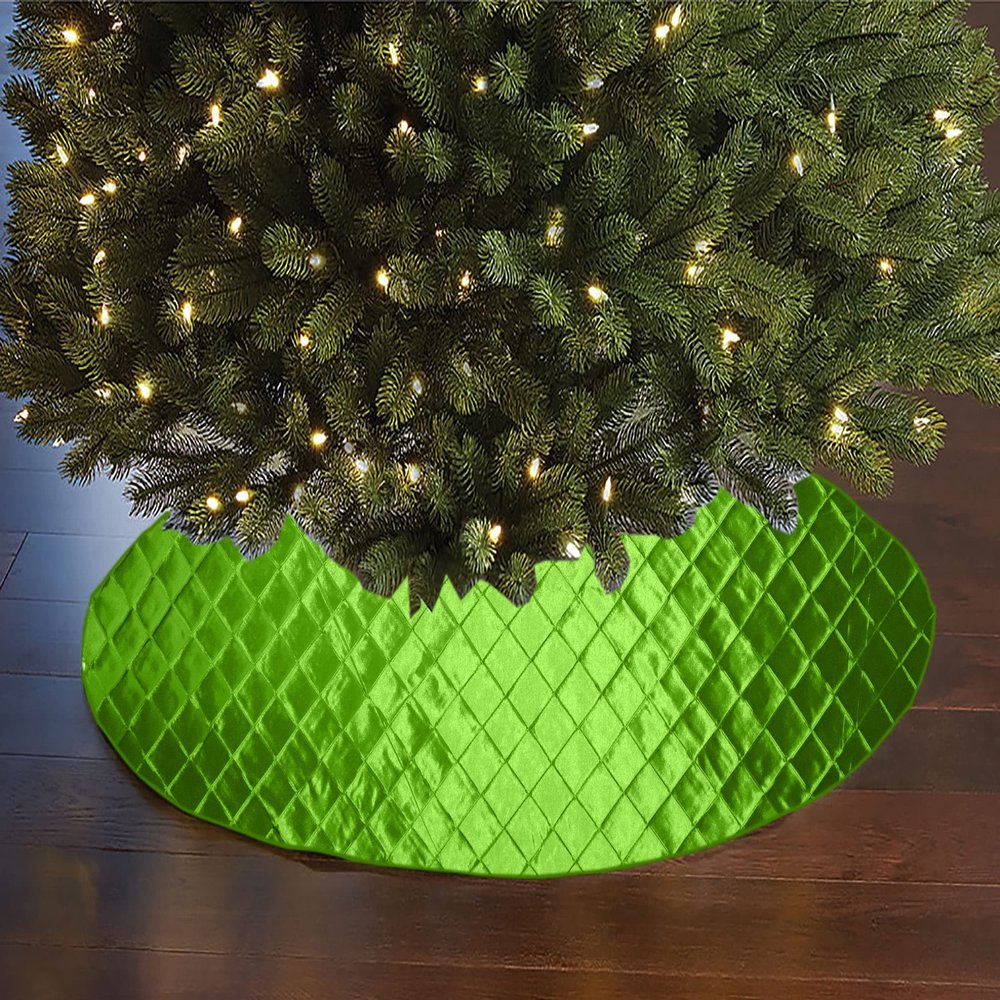 Cross Stitch Pintuck Diamond Pattern Tree Skirt Christmas Decoration 56" Round Holiday Event Tree Decor (Lime Green)