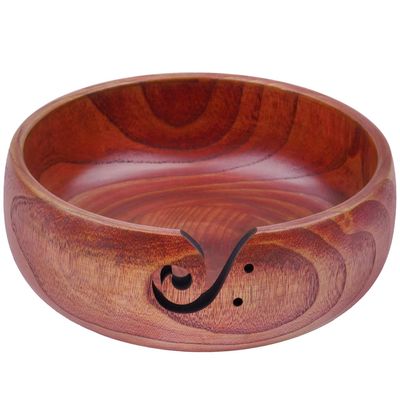Weabetfu Large Wooden Yarn Bowl for Knitting and Crocheting with Holes, Handmade Rosewood Yarn Storage Organizer 8 x 3 inch for Mother's Day and Christmas,Crochet Bowl