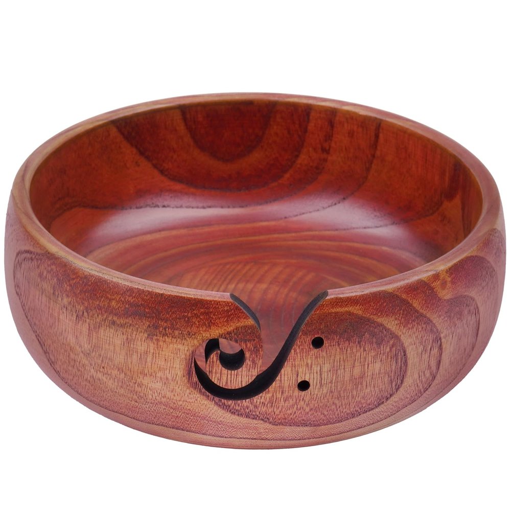 Weabetfu Large Wooden Yarn Bowl for Knitting and Crocheting with Holes, Handmade Rosewood Yarn Storage Organizer 8 x 3 inch for Mother's Day and Christmas,Crochet Bowl