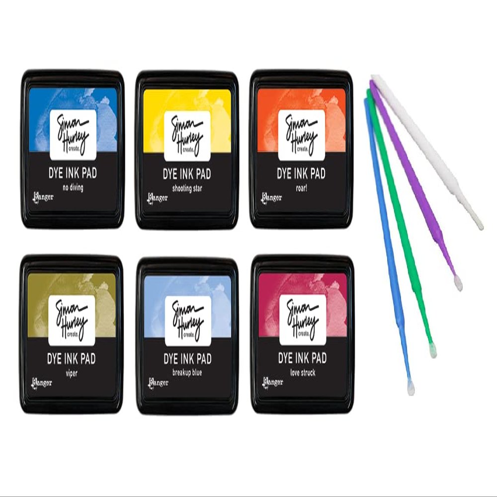 Ranger Simon Hurley Bundle - 6 Dye Ink Pad Collection with PTP Flash Deals Detail Sticks (No Diving, Love Struck, Roar!, Viper, Shooting Star, Breakup Blue)