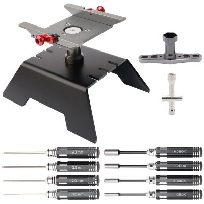 Rchobbytop RC Car Tool Kit Black RC Work Stand & Hex Screwdrivers Nut Drivers Set & Cross Wrench Wheel Nut Wrench Tools Combo for 1/10 1/8 RC Car Rock Crawler Truck