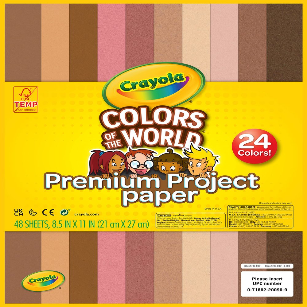 Crayola Construction Paper in Colors of The World, 8.5 x 11, 24 Colors, Craft Supplies, 48 Sheets