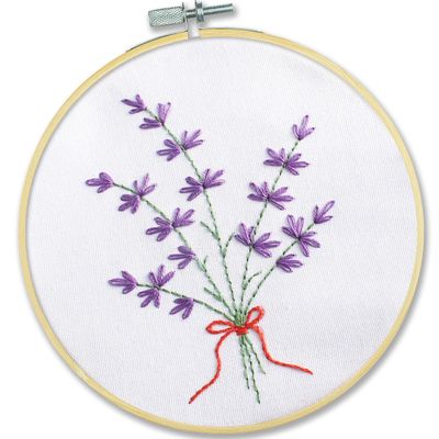Povitrulya Embroidery Kit for Beginners 'Lavender' - Fun Starter Kit for Hand Embroidery with Stamped Pattern, Pre-Sorted Floss and Bamboo Hoop - for Adults and Kids