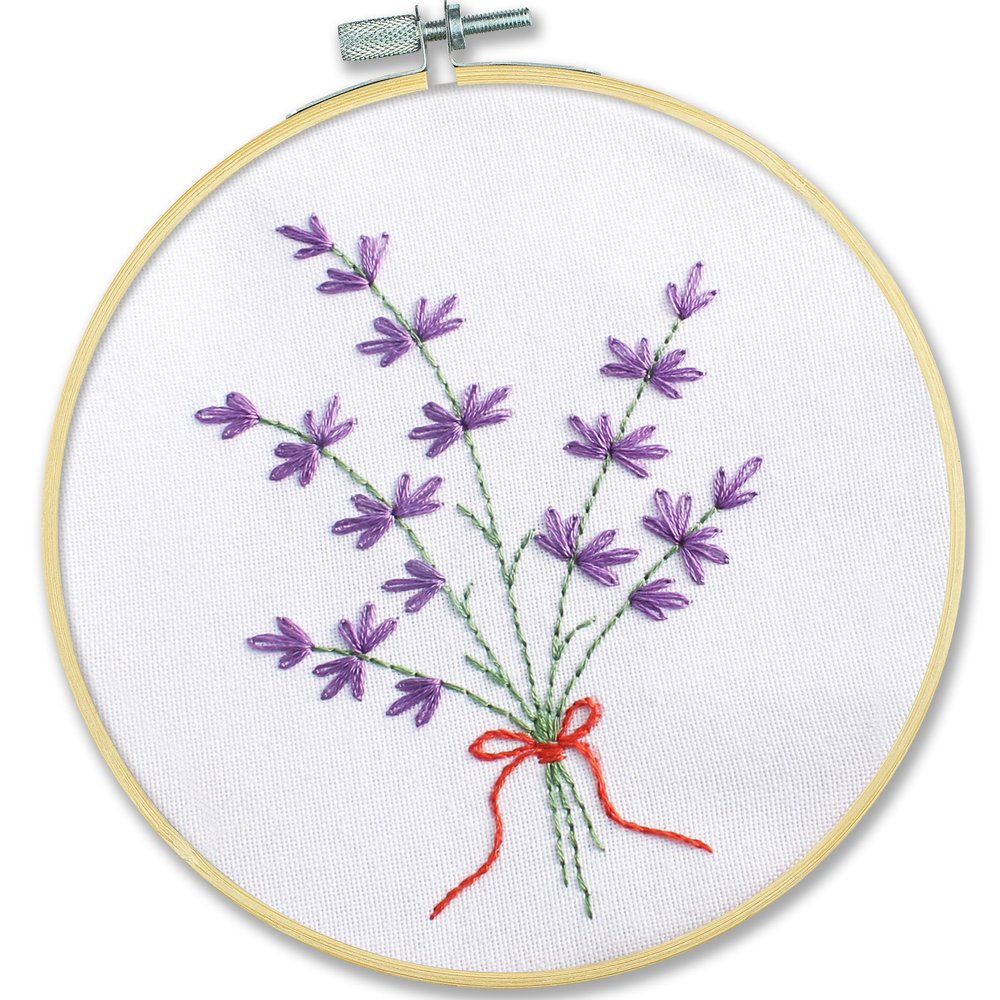 Povitrulya Embroidery Kit for Beginners 'Lavender' - Fun Starter Kit for Hand Embroidery with Stamped Pattern, Pre-Sorted Floss and Bamboo Hoop - for Adults and Kids