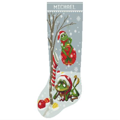 Cross Stitch Patterns Christmas Stockings, Personalized Modern Counted Easy Holiday Stockings DIY, Cute Funny Frogs Simple Design for Beginners, Digital Download