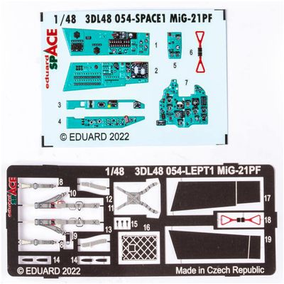 Eduard 1/48 Space Mig MiG-21PF Fishbed Interior 3D Decal Etching Parts Set (For Edual) Plastic Model Decals EDU3DL48054