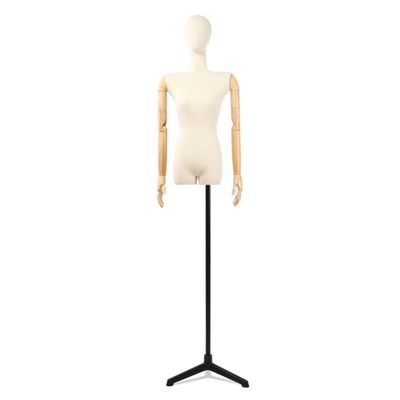 GXFWJD Flat Shoulder Female Dress Form Mannequin Torse Body with Head and Arms Linen Cover Manikins Height Adjustable Tripod Stand for Dress Jewelry Display (Color : Black)