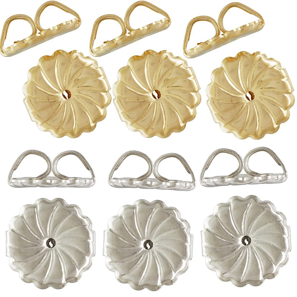 6Pcs/3Pairs - 14K Yellow Gold Filled - 6Pcs/3Pairs - .925 Sterling Silver Earring Swirl Backs (X-Large Size 9.2x9.4mm) w/Anti-Tarnish (Total: 12Pcs/6Pairs)