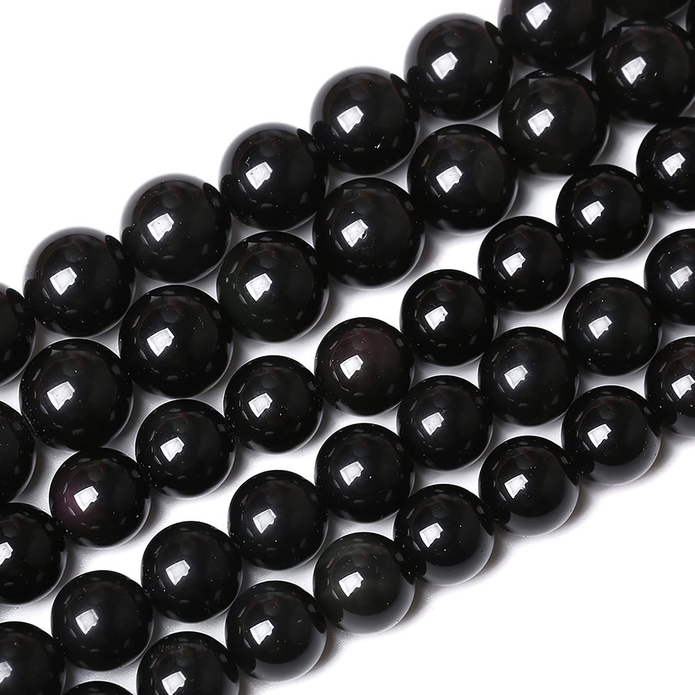 32PCS 12mm AAA Natural Black Obsidian Stone Beads Gemstone Round Loose Beads for Jewelry Making DIY Bracelet Necklace 15" Inch