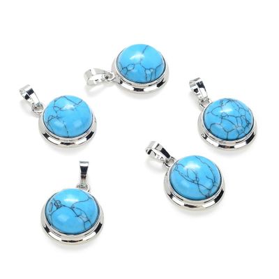 Adabele 4pcs Natural Turquoise Blue Howlite Healing Round Gemstone Pendant Drop for Women Men Craft Jewelry Making G2P-K8