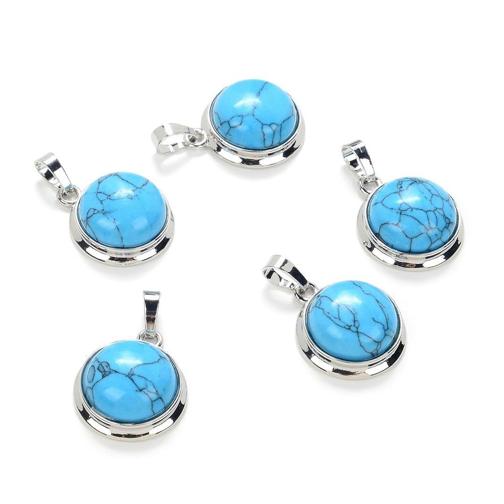 Adabele 4pcs Natural Turquoise Blue Howlite Healing Round Gemstone Pendant Drop for Women Men Craft Jewelry Making G2P-K8