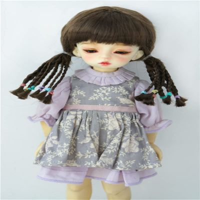 Doll Wigs JD599 Twins Multiple Braids BJD Wiigs 1/12 1/8 1/6 1/4 1/3 SD Synthetic Mohair Doll Accessories (Medium Brown, 6-7inch)