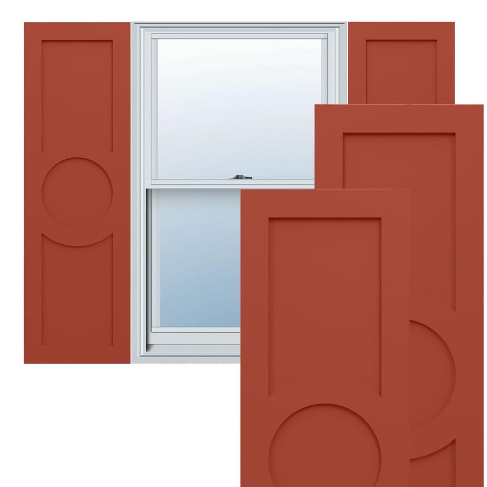 12"W x 34"H True Fit PVC Center Circle Arts & Crafts Fixed Mount Shutters, Colorful Leaves (Per Pair - Hardware Not Included)