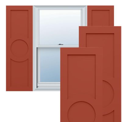 15"W x 56"H True Fit PVC Center Circle Arts & Crafts Fixed Mount Shutters, Colorful Leaves (Per Pair - Hardware Not Included)