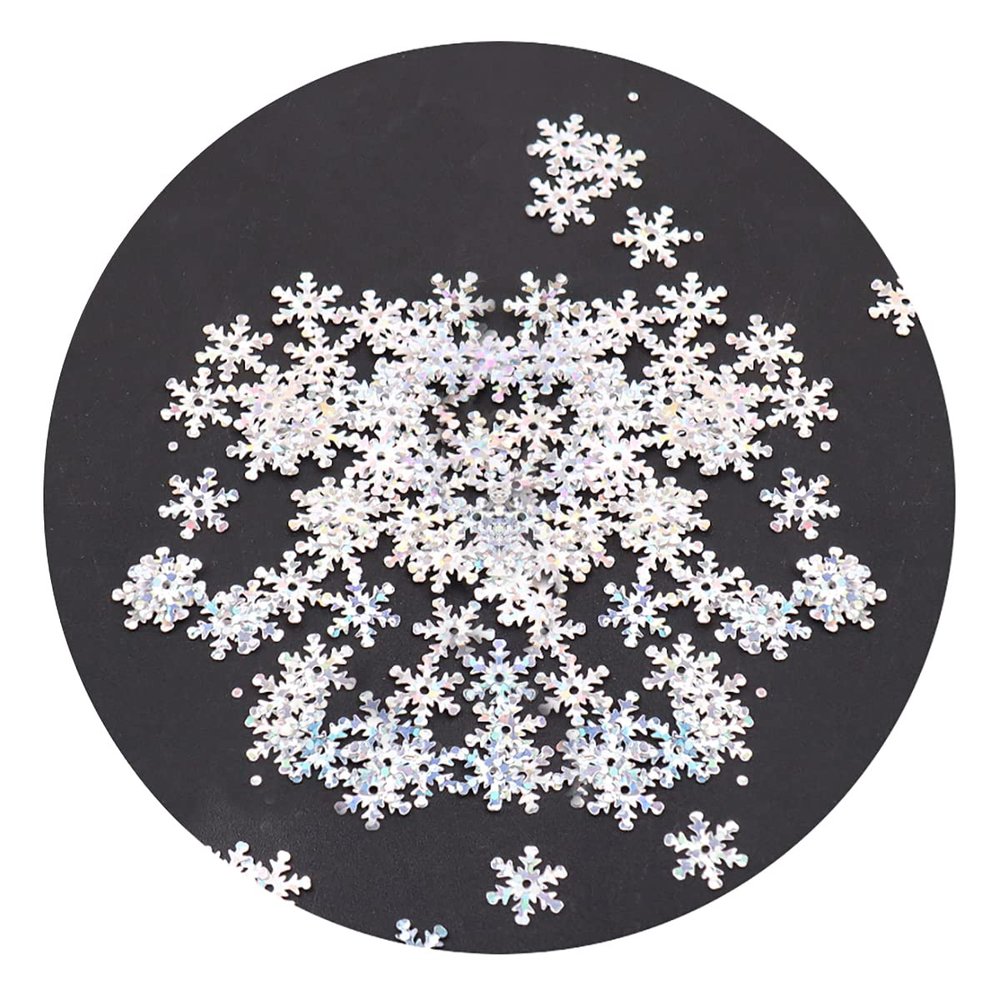Queenbox 7mm 1080Pcs Sparkle Christmas Snowflake Confetti, Mini DIY Art Craft Twinkle Glitter Sequin for Xmas Party Balloons Wedding Festival Decor, Laser Silver
