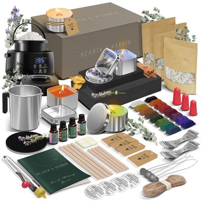 Hearth & Harbor Organic Soy Candle Making Kit for Adults, DIY Crafts, Complete Candle Making Supplies Include Natural Soy Wax, Tins, Electric Pot, Scents, Wicks & More Gift Idea, Home Decor 2 Lbs