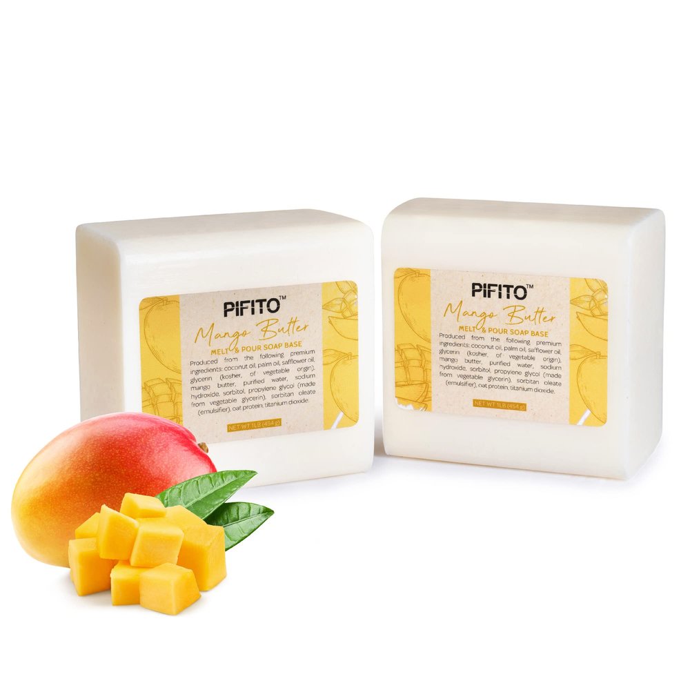 Pifito Mango Butter Melt and Pour Soap Base (2 lb) Premium 100% Natural Glycerin Soap Base Luxurious Soap Making Supplies