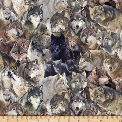 Elizabeth's Studio Canis Lupus Packed Wolves Multi, Fabric by The Yard