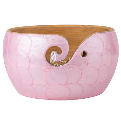 INTAJ Handmade Wooden Yarn Bowl for Knitting Crocheting - Exquisite Rosewood Yarn Storage Bowl Handcrafted - Christmas Gift (L (6" Dia x 4" H), Rose Gold Pink)