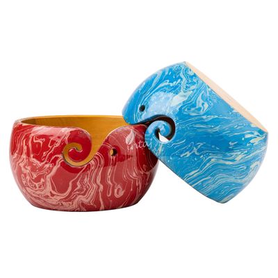 INTAJ Handmade Wooden Yarn Bowl for Knitting - Exquisite Yarn Storage Bowl Handcrafted - Christmas Gift (XL (7" Dia x 4" H), Beach Blue)