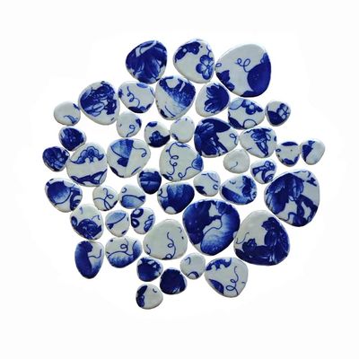 1 Pound Blue and White Porcelain Mosaic Tiles Oval Mixed Size Mosaic Ceramic Pieces for Mosaic Craft Stool Flowerpot Handmade Home Decoration