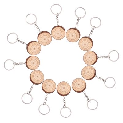 NineTribe Basics 12PCS DIY Blank Wooden Keychain Unfinished Wood Slices Keychain Tags Wood Key Ring for DIY Craft Blank Wooden Keychain for DIY Crafts