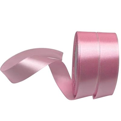 Chenkou Craft Solid Satin Ribbon Ribbons 50 Yards (2 Rolls) Summer Pink Craft Bow Party Decoration Packing Ribbons (Pink, 1"(25mm))