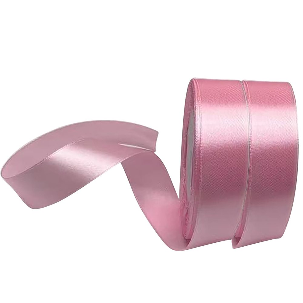 Chenkou Craft Solid Satin Ribbon Ribbons 50 Yards (2 Rolls) Summer Pink Craft Bow Party Decoration Packing Ribbons (Pink, 1"(25mm))