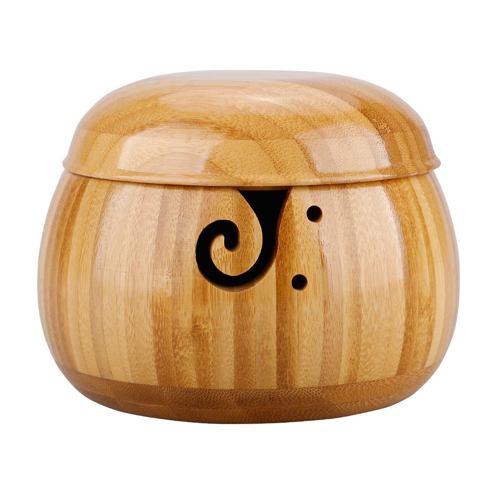 BFYDOAA Wooden Yarn Bowl Large,Yarn Storage Wooden Yarn Bowl Holder Rosewood,Knitting Wool Storage Basket Round with Holes Handmade Craft Crochet Kit Organizer