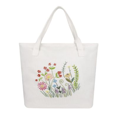 Embroidery Kit Canvas Tote Bag with Patterns for Beginners, Personalized Canvas Bag Kits, Bamboo Embroidery Hoop, English Instruction for DIY Crafts with Tools