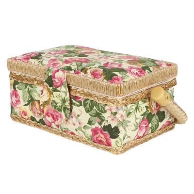Sewing Basket Organizer, Sewing Box Sewing Accessories Organizer Vintage Sewing Storage Box with Floral Pattern for Home(Dark Beige)