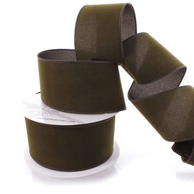 2.5" Wired Suede Velvet Ribbon Soft Velvet Fabric with Wired Edges for Bows, Holiday Wreaths, Gift Wrapping, Floral Arrangements and DIY Craft Projects (Olive Green, 25 yds)