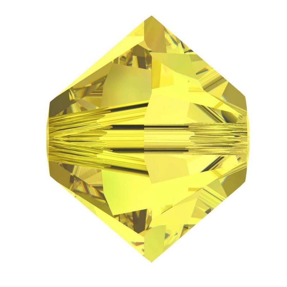 100pcs Authentic Preciosa 4mm (0.16 Inch) Small Faceted Bicone Crystal Loose Beads Yellow Citrine Compatible with Swarovski Elements Crystals for Jewelry Making Pre-B429
