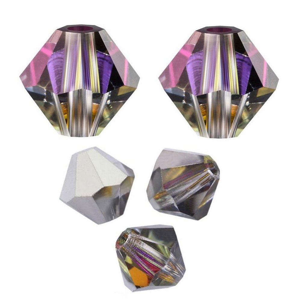 100pcs Preciosa 4mm (0.16 Inch) Faceted Bicone Crystal Beads Crystal Volcano (Silver Purple Orange Metallic) Compatible with Swarovski Elements Crystals Jewelry Making Pre-B457