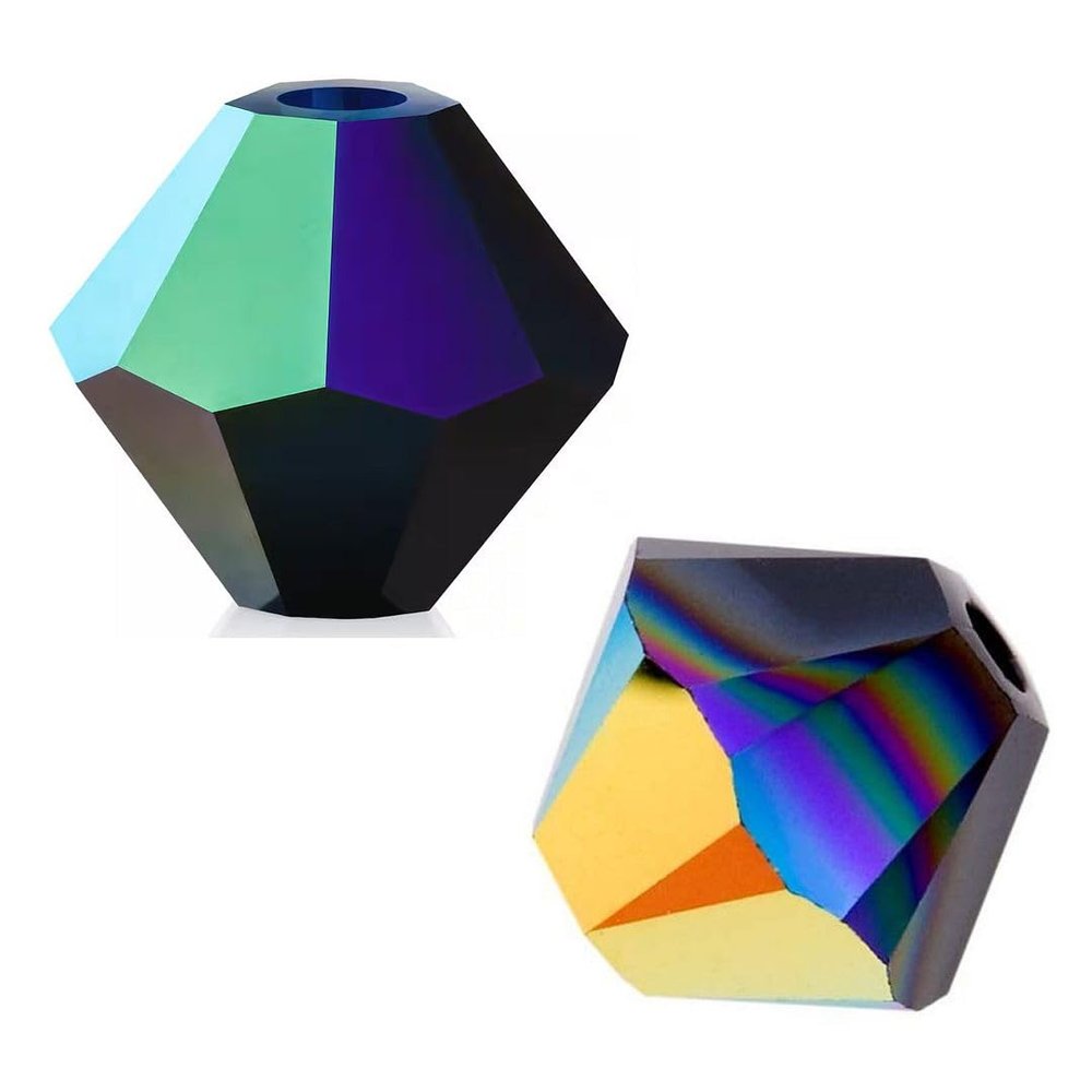 100pcs Genuine Preciosa 4mm (0.16 Inch) Small Faceted Bicone Crystal Beads Jet Black AB Compatible with Swarovski Elements Crystals Jewelry Making